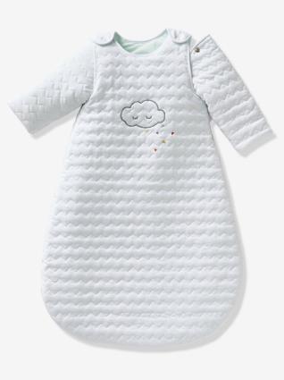 Saco de bebé acolchoado com mangas amovíveis, coleção Bio, tema Nuvem e triângulos branco claro liso