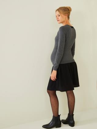 Vestido bimatéria, especial gravidez e amamentação cinzento escuro mesclado
