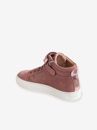 Sapatilhas de cano subido, em pele, para menina rosa medio liso