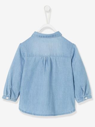 Camisa de ganga desbotada, para bebé menina azul claro desbotado