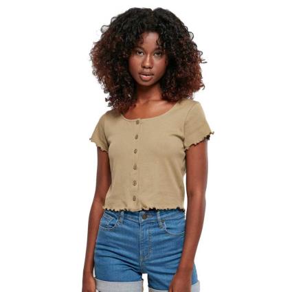 Urban Classics Camiseta Manga Curta Decote Redondo Cropped Button M Khaki