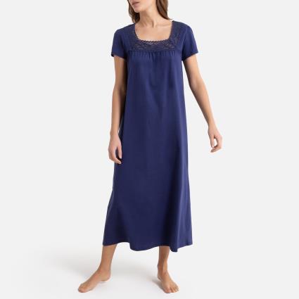 Camisa de dormir em renda e algodão penteado