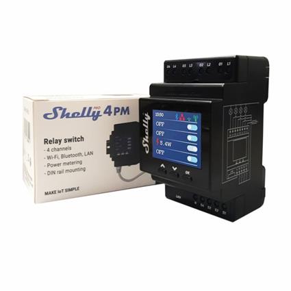 Módulo para Calha DIN com 4 Relés para Automação WiFi/Bluetooth/LAN 4x 16A - Shelly Pro 4PM