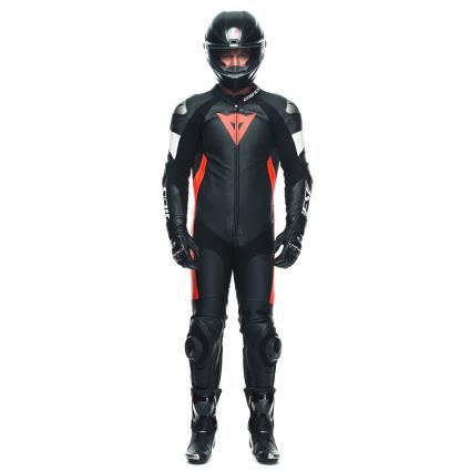 Dainese Conjunto Couro Tosa 56 Black / Fluo Red / White