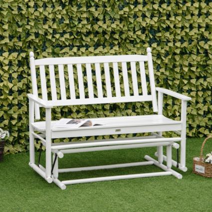 Banco Baloiço de Jardim de 2 Lugares Banco Baloiço de Madeira com Apoio para os Braços e Encosto de Ripas para Terraço Exterior
