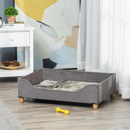 Sofá para Cães Gatos Cama para Animais de Estimação Pequenos e Médios com Almofada Removível Lavável e Pés Elevados de Madeira