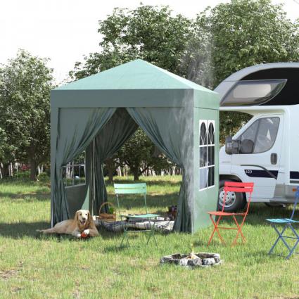 Pérgola Dobrável 2x2 Pérgola de Jardim com 4 Paredes Laterais Tecido Oxford 2 Portas 2 Janelas e Bolsa de Transporte para Exter