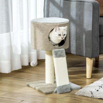 Árvore Arranhador para Gatos Pequena Altura 50cm Árvore Arranhador para Gatos com Caverna Rampa Arranhador de Sisal Natural e B