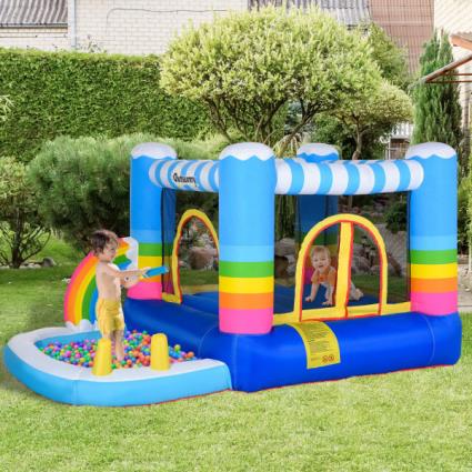 Castelo Inflável com Trampolim e Piscina para Crianças acima de 3 Anos Inclui Inflador e Bolsa de Transporte para Interior Exte
