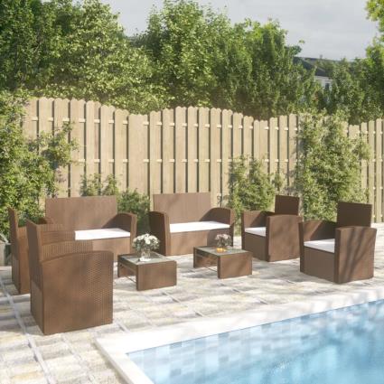 vidaXL 8 pcs conjunto lounge jardim c/ almofadões vime PE castanho