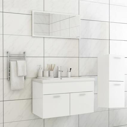 Conjunto de Móveis de Casa de Banho Contraplacado Branco Brilhante