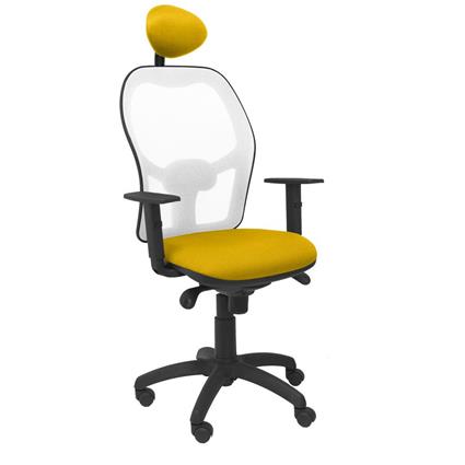Silla de Oficina Jorquera malla blanca asiento bali amarillo con cabecero fijo