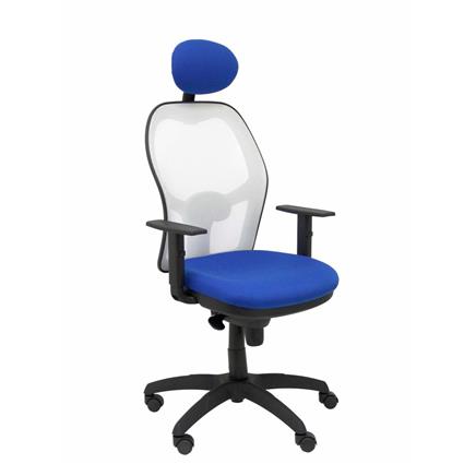 Silla de Oficina Jorquera malla blanca asiento bali azul con cabecero fijo