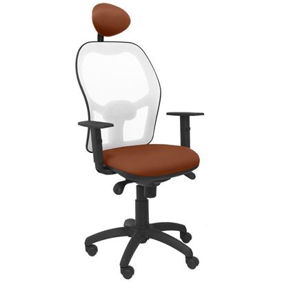 Silla de Oficina Jorquera malla blanca asiento bali marrón con cabecero fijo