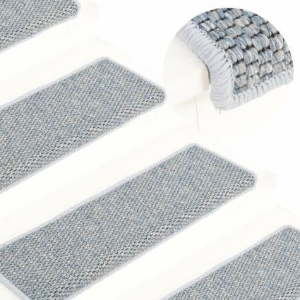 vidaXL Tapetes escada adesivos aspeto sisal 15 pcs 65x25 cm azul