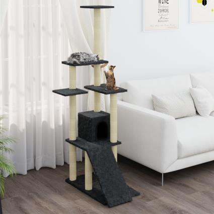vidaXL Árvore p/ gatos c/ postes arranhadores sisal 155cm cinza-escuro