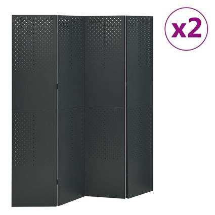 vidaXL Divisórias/biombos com 4 painéis 2 pcs aço 160x180 cm antracite