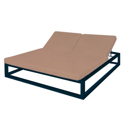 Cama de casal para jardim, castanha com aço cinzento escura e encostos reclináveis 180 X 200 X 43 CM