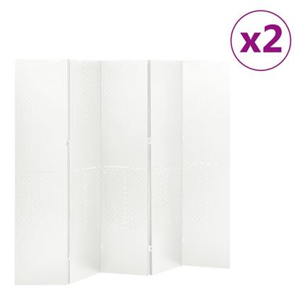 vidaXL Divisórias/biombos com 5 painéis 2 pcs aço 200x180 cm branco