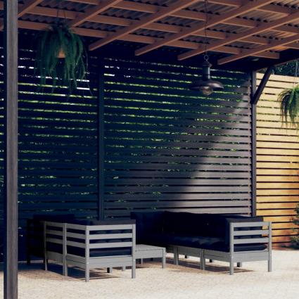 vidaXL 8 pcs conjunto lounge de jardim c/ almofadões pinho maciço