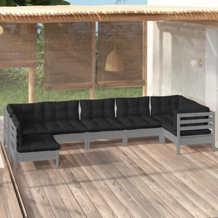 vidaXL 7 pcs conjunto lounge de jardim c/ almofadões pinho maciço