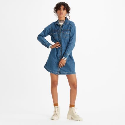 Levis Vestido tipo camisa em ganga, mangas compridas