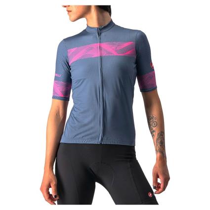 Castelli Camisola Manga Curta Fenice XS Light Steel Blue / Pink Fluo