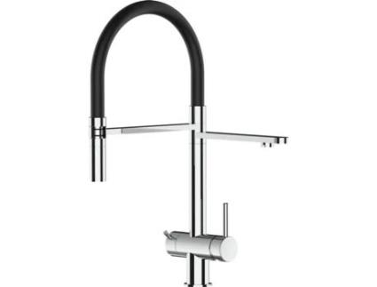 Torneira de cozinha VIZIO 3 Vias Tubo Giratória 360° Aço polido Preto (Aço)