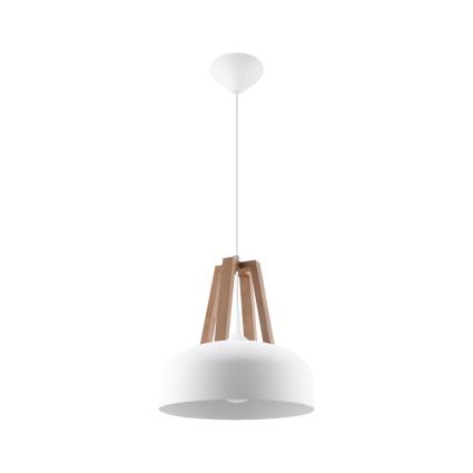 Candeeiro suspenso casco cor branco e  madeira natural e27