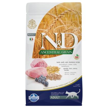 Farmina N&D Ancestral Grain Adult cordeiro e mirtilos para gatos - Pack económico: 2 x 1,5 kg