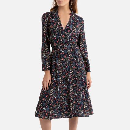 Vestido midi florido, decote em V
