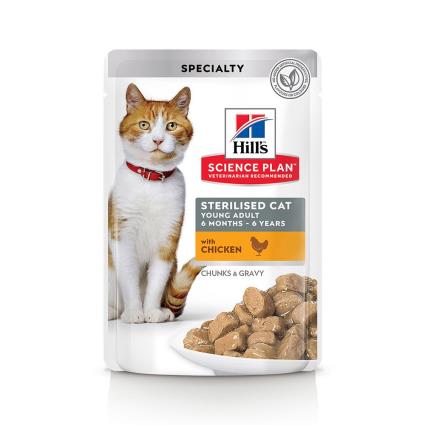 Hill's Young Adult Sterilised para gatos - Frango, salmão, peru, truta (12 x 85 g)