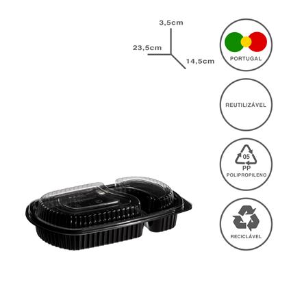 TAKE AWAY CAIXA 2 DIV 25/75 23.5X14.5X3.5CM PACK 100