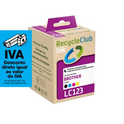 RECYCLECLUB Tinteiro Remanufaturado Compatível com Brother LC123, Pack 4, Preto, Amarelo, Azul e Magenta, K10344RC