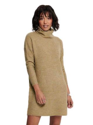 Only Vestido Curto Jana Cowl Neck Wool Knit S Indian Tan / Melange