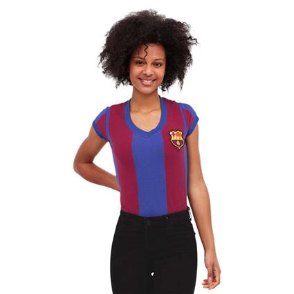 T-Shirt para Mulher COPA FOOTBALL Fc Barcelone 1976-77 Azul para Futebol (M)