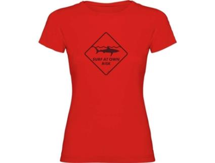 T-shirt para Mulher KRUSKIS Surf At Own Risk Vermelho para Outdoor (S)