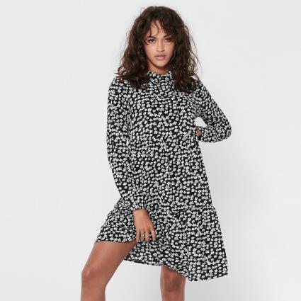 Vestido tipo camisa às flores, corte evasé