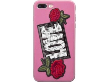Capa iPhone 6 Plus, 6s Plus, 7 Plus, 8 Plus  Love Patch Rosa