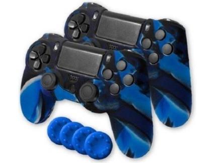 Capas Comandos PS4 + Grips BLACKFIRE Silicone Sleeve Gamer Kit em Azul e preto