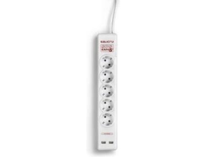 Tomada  SPS SAFE 5 + 2 USB Branca