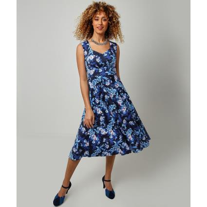 Vestido evasé florido, de cavas