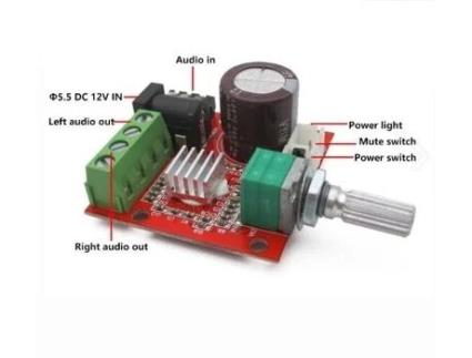 Amplificador Mini Estéreo 12V Hi-Fi 2X10W Classe D