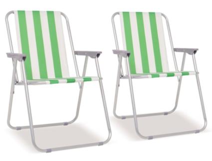 Cadeiras campismo dobráveis 2 pcs aço verde e branco 52x62x75cm