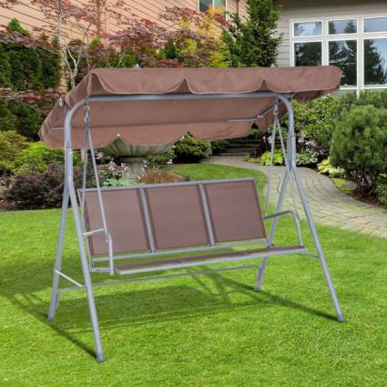 Baloiço Jardim de 3 Lugares com Toldo Ajustável Encosto Respirável e Estrutura de Metal para Terraço Balcão Exterior Carga 240k