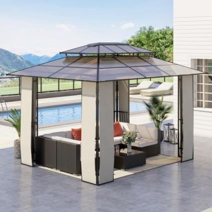 Pérgola de Jardim 3,6x3m Pérgola de Exterior com Cobertura de Policarbonato e Estrutura de Aço Alumínio Proteção Solar para Fes