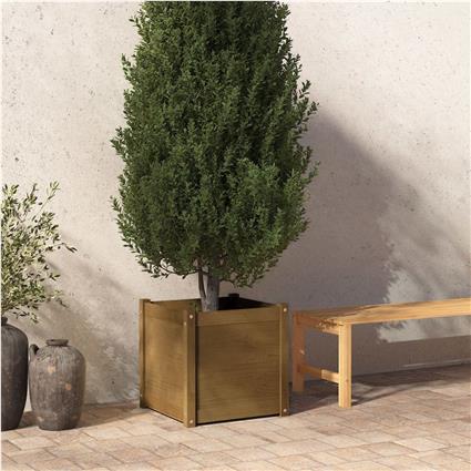 vidaXL Vaso/floreira de jardim 50x50x50 cm pinho maciço castanho mel