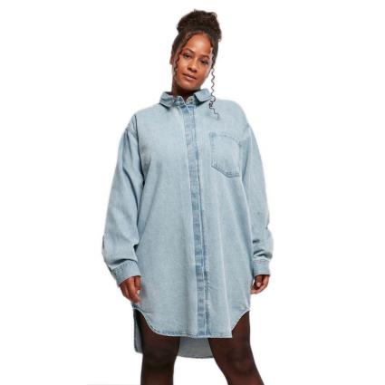 Urban Classics Vestido Curto Manga Comprida Oversized L Tinted Light Blue Washed