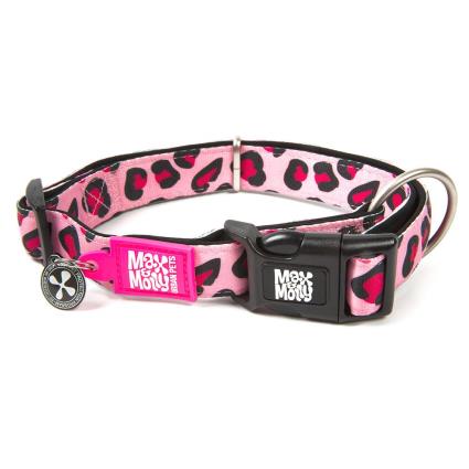 Coleira Max & Molly Leopard Pink com Smart ID para cães - Tamanho S: circuferência do pescoço 28 cm-45 cm, L 15 mm