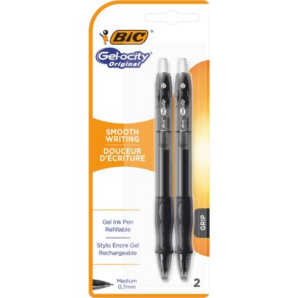 BIC Esferográfica Gel Retrátil Gel-ocity® Original, Ponta Média 0,7 mm, Preto, 2 Unidades